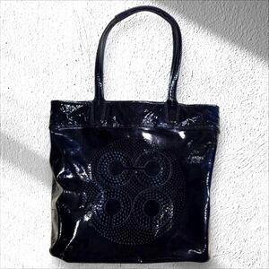 Coach Purse Navy Blue Authentic Audrey Tote Shoulder Bag Handbag Shiny Shimmer